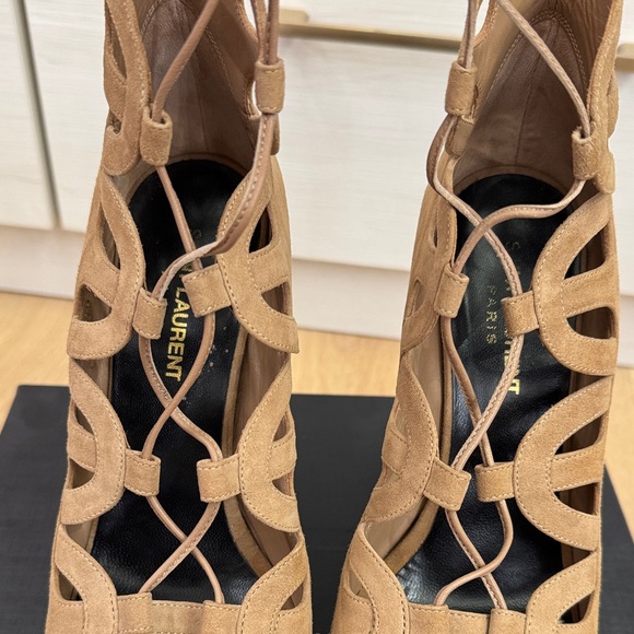 Saint Laurent Tribute 105mm Lace-Up Heels – Chamois Suede – Size 38 - Picture 14 of 16
